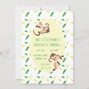 Invitation Petit Singe Premier Anniversaire Banana Peels Gree