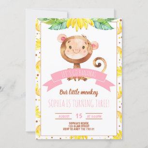 Invitation Petit Singe Rose Bébé Fille Anniversaire