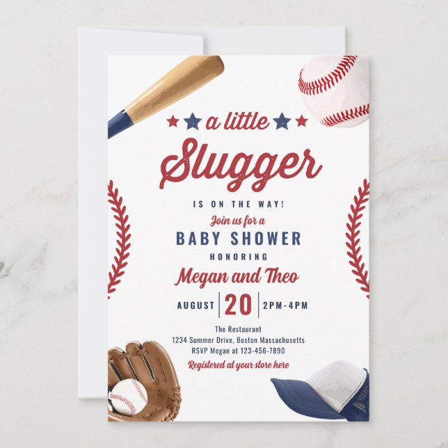 Invitation Petit Slugger De Baseball Sur Le Chemin Baby showe (Devant)