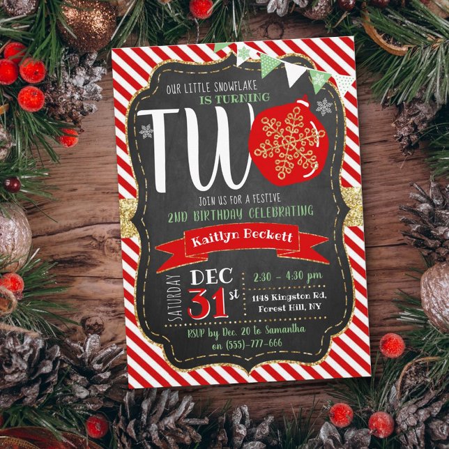Invitation Petit Snowflake Turning 2 ! Noël 2 Anniversaire (Créateur téléchargé)