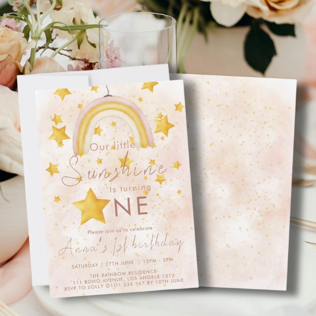Invitation Petit Soleil Boho Arc-en-Ciel Étoile Dorée Anniver (Créateur téléchargé)