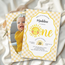 Petit Soleil Jaune Gingham 1er Anniversaire