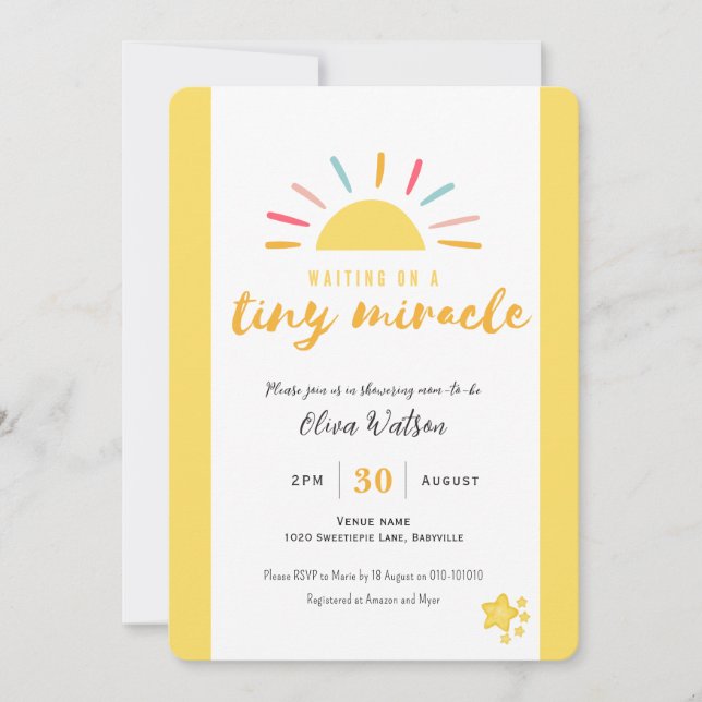 Invitation Petit Soleil Miracle, Premium Baby shower Invitati (Devant)
