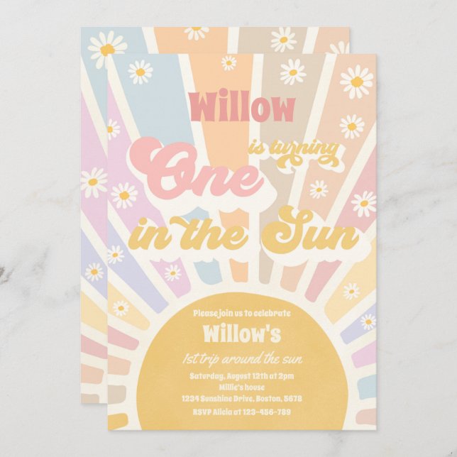 Invitation Petit Soleil Rétro Un Dans Le Soleil Anniversaire (Devant / Derrière)