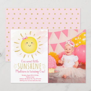 Invitation Petit soleil rose et or Anniversaire