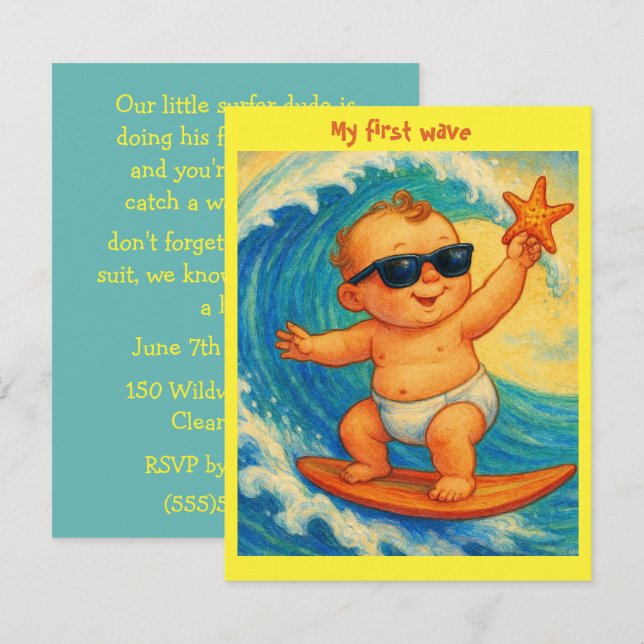 Invitation Petit Surfeur Fête Téléchargement numérique  (Devant / Derrière)