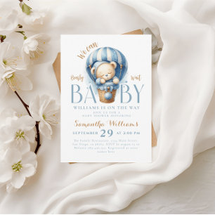 Invitation Petit Teddy Bear Blue Aerial Balloon