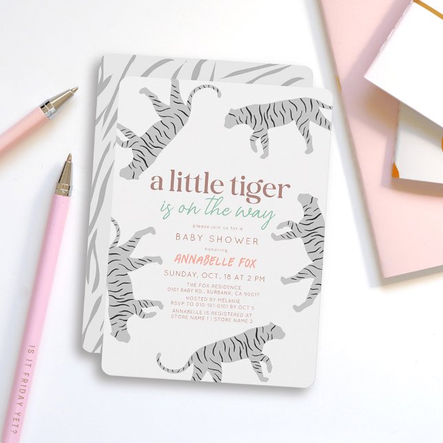 Invitation Petit Tiger Baby shower gris moderne (Créateur téléchargé)