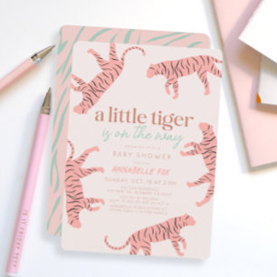 Invitation Petit Tigre moderne Baby shower fille rose