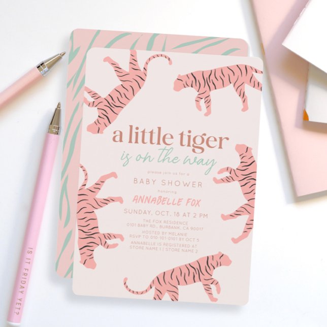 Invitation Petit Tigre moderne Baby shower fille rose (Créateur téléchargé)