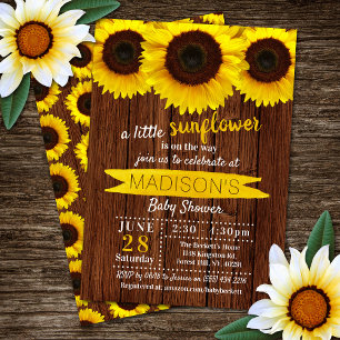 Invitation Petit tournesol Baby shower en bois rustique
