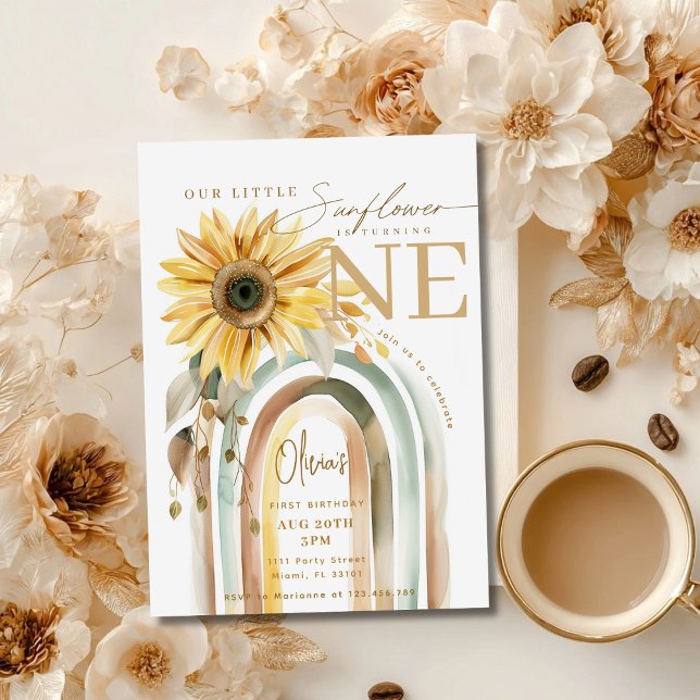 Invitation Petit Tournesol Boho Rainbow Premier 1er Anniversa (Créateur téléchargé)