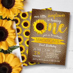 Invitation Petit tournesol Rustique Burlap 1er anniversaire