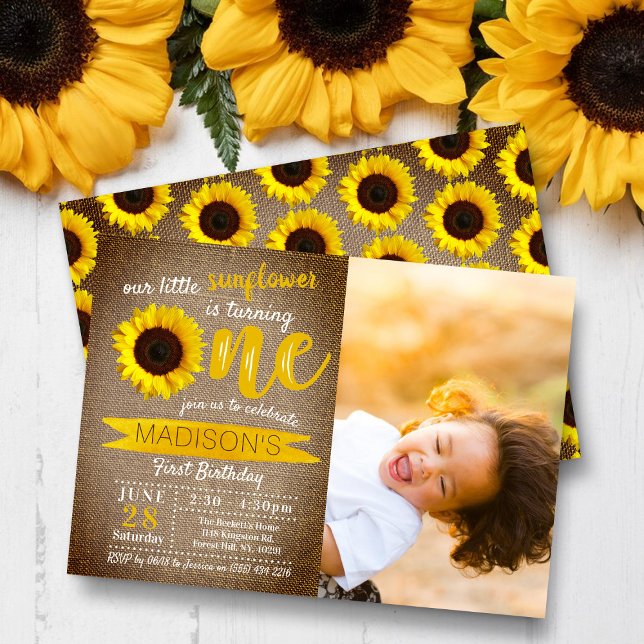 Invitation Petit tournesol Rustique Burlap 1er anniversaire P (Créateur téléchargé)