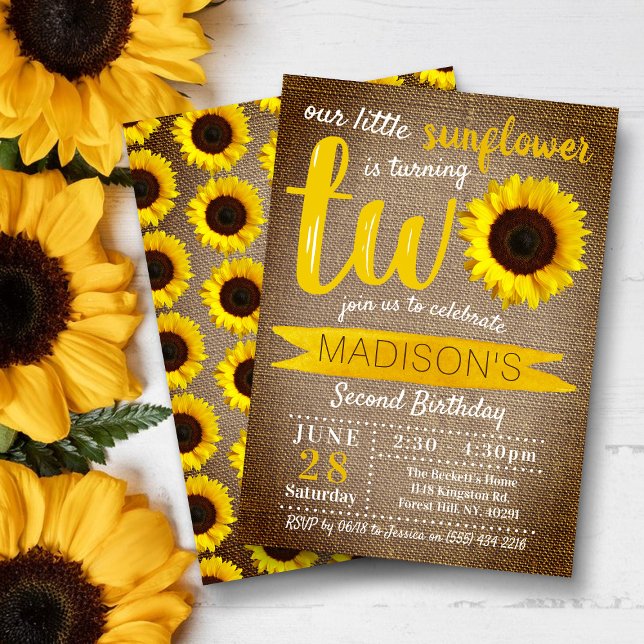 Invitation Petit tournesol Rustique Burlap 2e anniversaire (Créateur téléchargé)