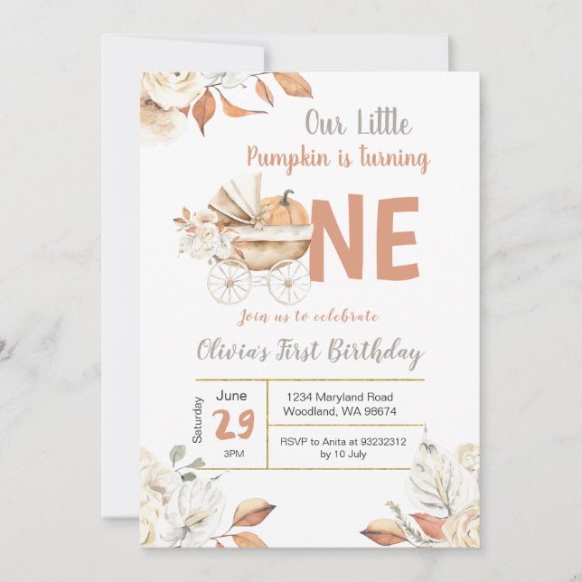 Invitation Petit Transport Citrouille Chute À L'Anniversaire (Devant)