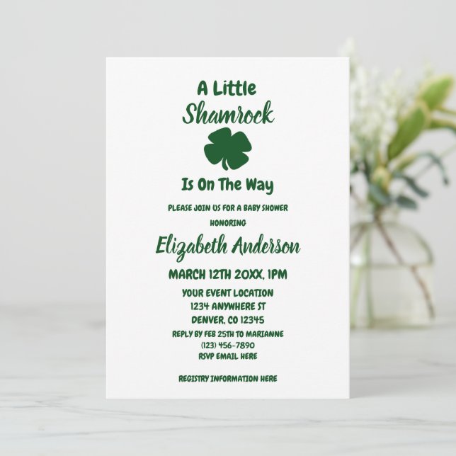 Invitation Petit Trèfle Fête de la Saint-Patrick Baby Shower (Debout devant)