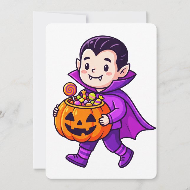 Invitation Petit vampire avec bonbons de citrouille (Devant)