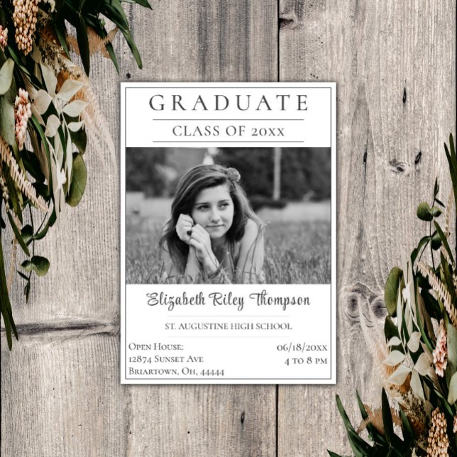 Invitation Petit vernissage photo Open House | Blanc (White Minimalist Photo Graduation Open House Invitation)