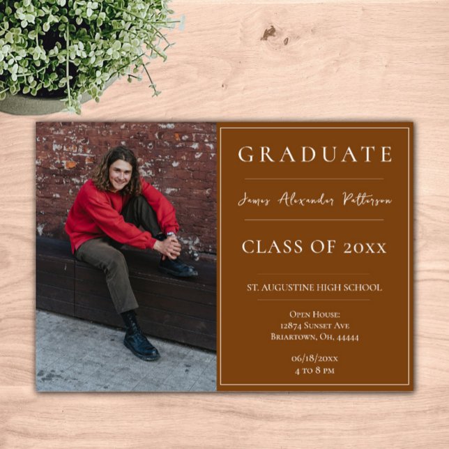 Invitation Petit vernissage photo Open House | Orange (Burnt Orange Minimalist Photo Graduation Open House Invitation)