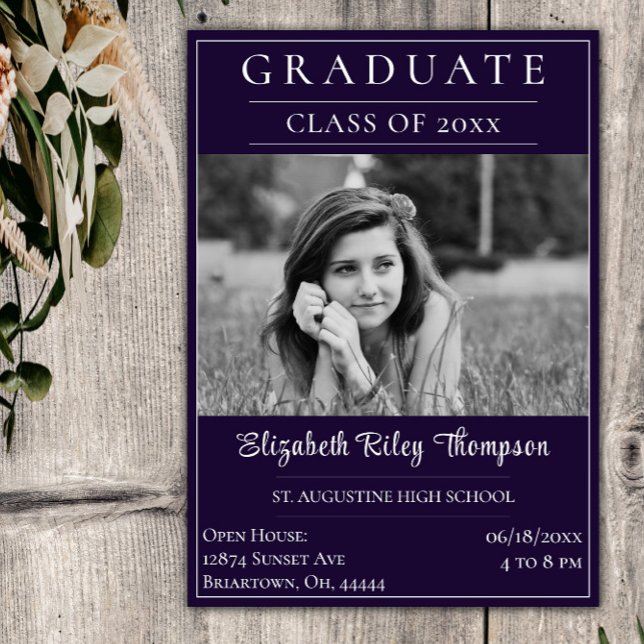 Invitation Petit vernissage photo Open House | Violet (Purple Minimalist Photo Graduation Open House Invitation)