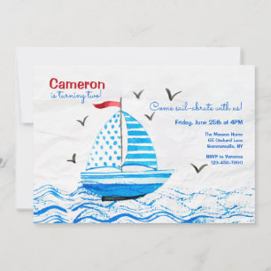 Invitation Petit Voilier Bleu Anniversaire