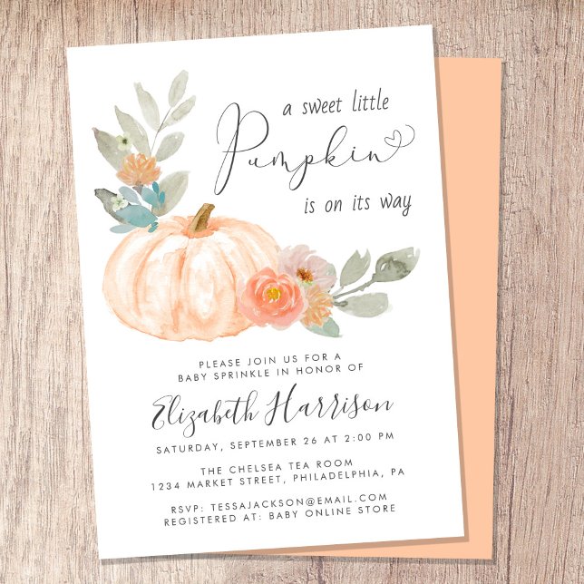 Invitation Petit Watercolor (Celebrate the upcoming arrival of your sweet little autumn baby with a pumpkin-themed baby sprinkle)
