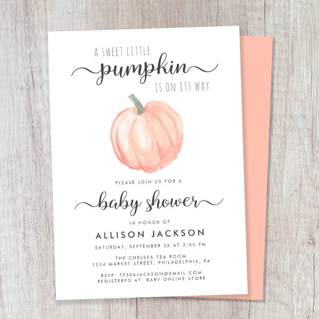 Invitation Petit Watercolor Baby Shower (Celebrate the upcoming arrival of your autumn baby with a pumpkin-themed baby shower)
