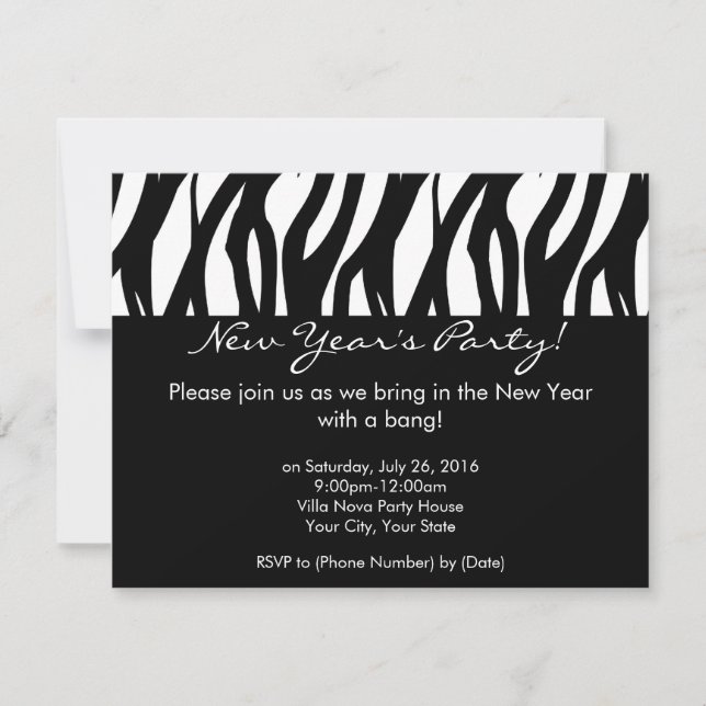 Invitation Petit Zèbre Noir et Blanc Nouvel An (Devant)