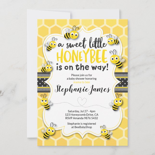 Invitation Petite abeille sur le chemin | Baby shower (Devant)