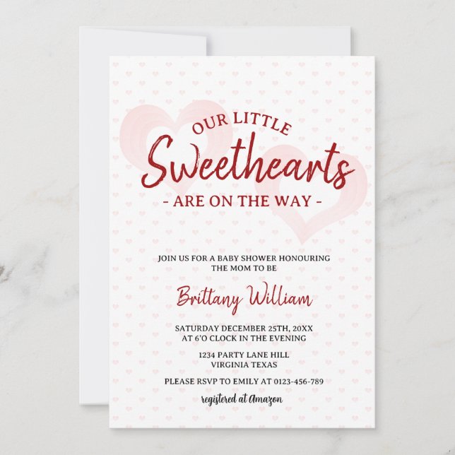 Invitation Petite adorable Valentines Baby shower jumeau (Devant)