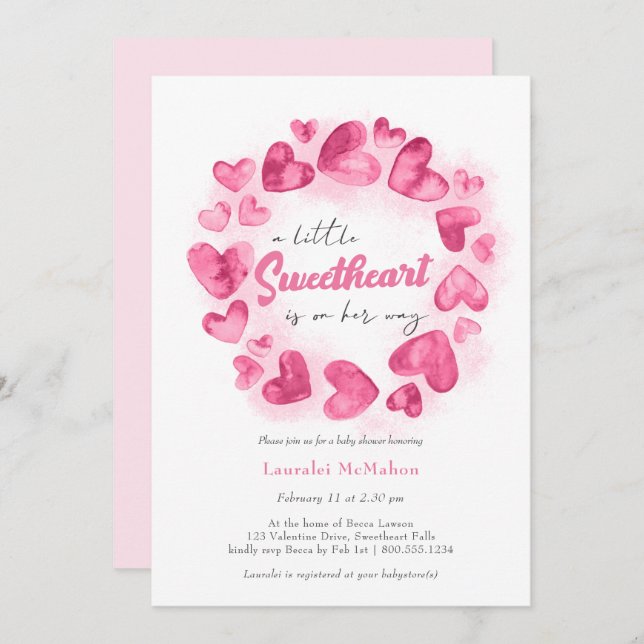 Invitation Petite adorable Valentines rose Baby shower fille (Devant / Derrière)