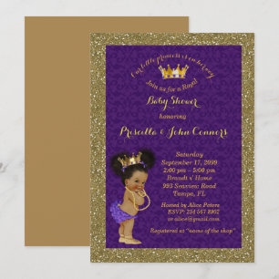 Invitation Petite Afro Princess Baby shower Invitation, viole