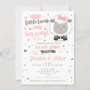 Invitation Petite agneau mouton bébé fille douche