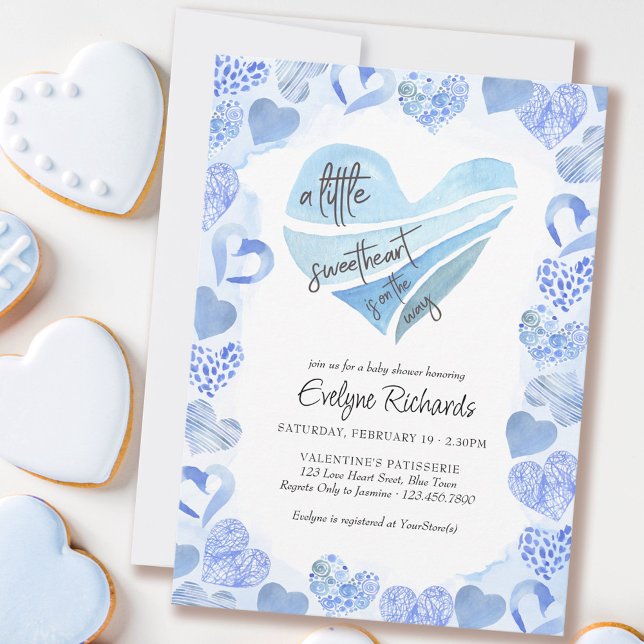 Invitation Petite amoureuse Blue Love Hearts Baby shower garç (Créateur téléchargé)