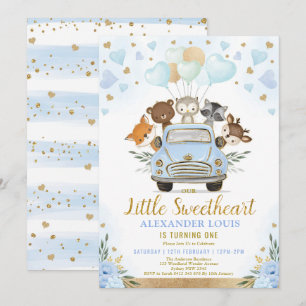 Invitation Petite amoureuse Bois Animaux Garçon Anniversaire