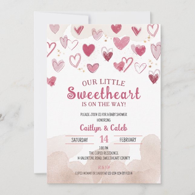 Invitation Petite amoureuse sur le chemin, Baby shower, Cupid (Devant)