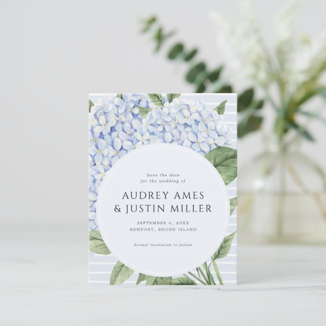 Invitation Petite Annonce de Date de Mariage Fleur d'Hydrange (Debout devant)
