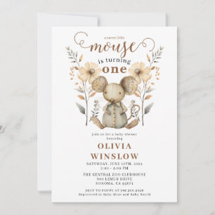Invitation Petite aquarelle souris 1er anniversaire