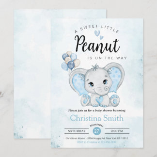Invitation Petite arachide bleu éléphant bébé garçon douche