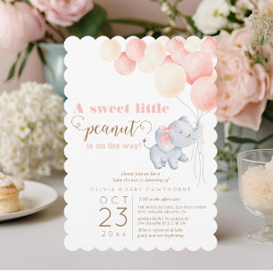 Invitation Petite arachide Eléphant Aquarelle bébé fille douc