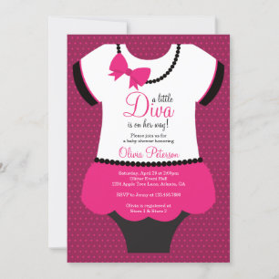 Invitation Petite Baby shower Diva Invitation, Rose, Noir