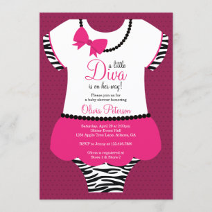 Invitation Petite Baby shower Diva Invitation, Zèbre, Rose