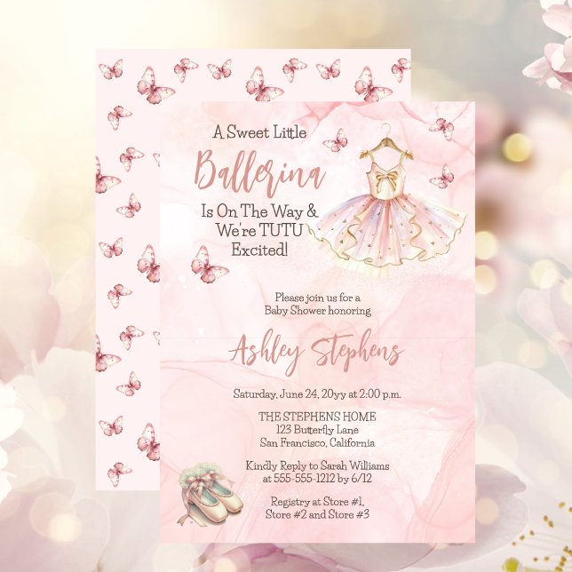 Invitation Petite Ballerina Est En Route Tutu Baby shower ("A Sweet Little Ballerina Is On The Way & We're TUTU Excited!" Pink Girl Baby Shower Invitation)