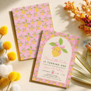 Invitation Petite Bébé Fille Rose au Citron Mignon 1er Annive