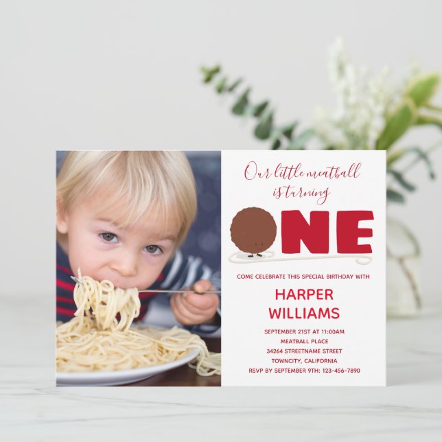 Invitation Petite boule de viande tournant une photo premier  (Debout devant)