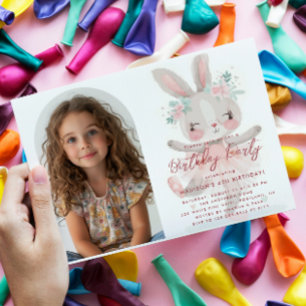 Invitation Petite Bunny Ballerina Photo personnalisée rose An
