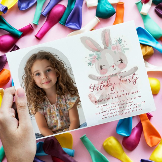 Invitation Petite Bunny Ballerina Photo personnalisée rose An (Créateur téléchargé)