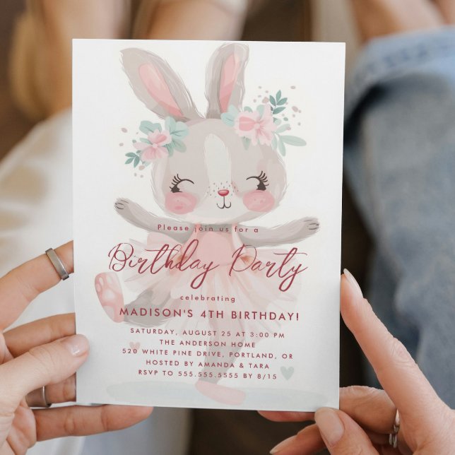 Invitation Petite Bunny Ballerina rose fête d'anniversaire (Créateur téléchargé)