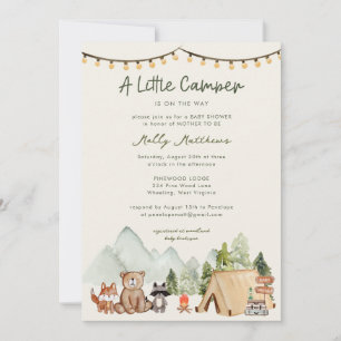 Invitation Petite campeuse Fête de bébé rustique en forêt
